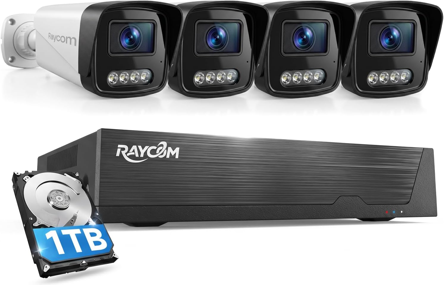 PoE Security Camera System, 4pcs Wired 3MP Outdoor IP Cameras with Color Night Vision, AI Human Detection, Two-Way Audio, 4K 4CH NVR with 1TB HDD for 24-7 Recording, No Monthly Fee