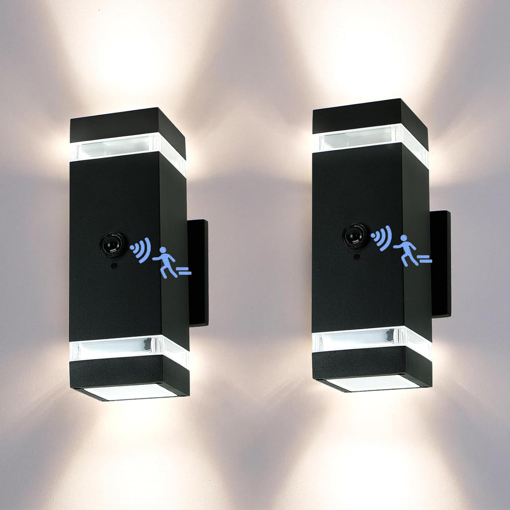 iYogaled Motion Sensor Outdoor Wall Lights with 3 Lighting Modes, Dusk to Dawn Porch Light with Bulbs Include, IP65 Waterproof Modern Black Wall Sconce for Patio, Garage, Front Door