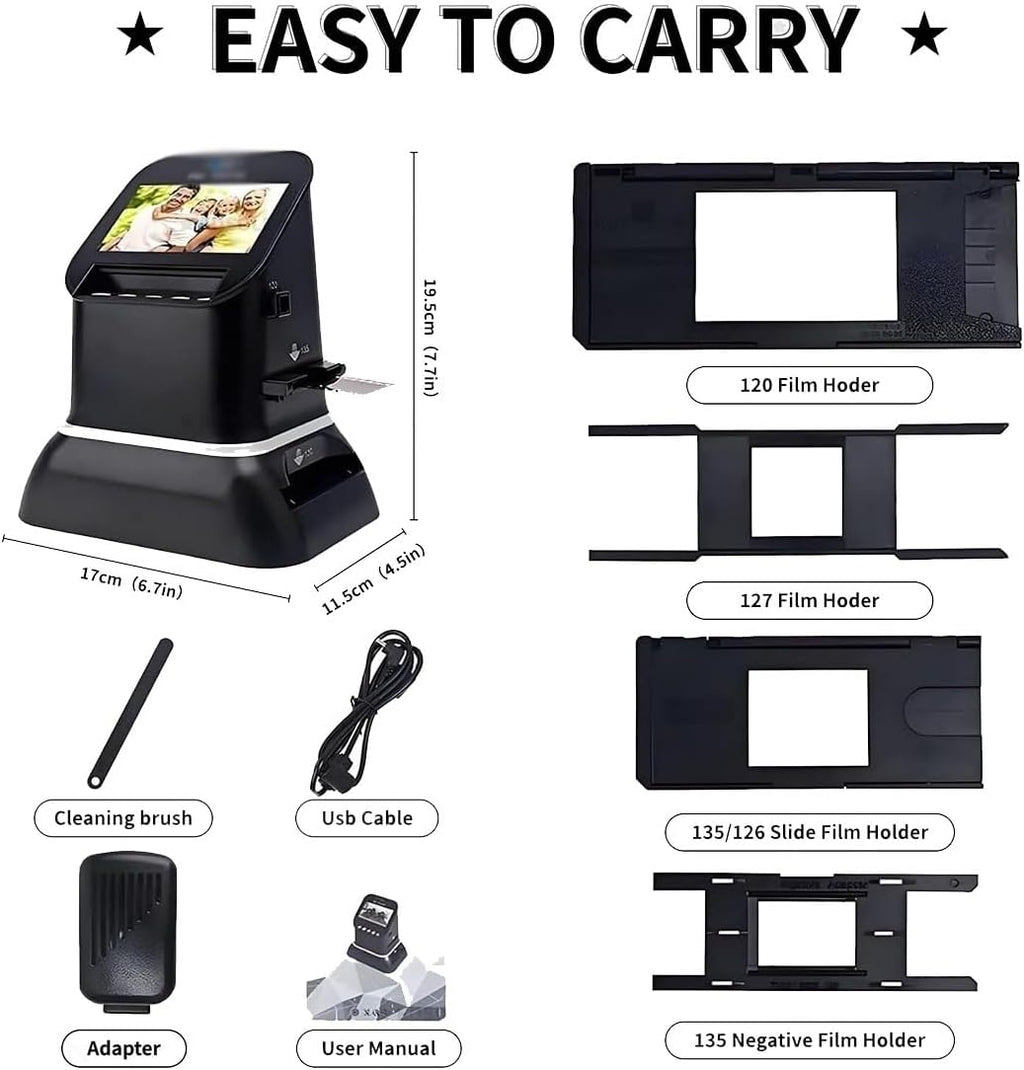 Digital Film & Slide Scanner Converts 35mm 135 126 127 Negatives & Slides to JPEG Fast High-Resolution Photo Digitizer for Preserving Family Memories