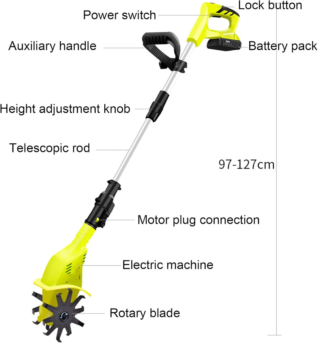Cultivator, Adjustable Length, Manganese Steel Blade, Easy to Start with One Click, Easy to Carry, for Gardens and Vegetable Fields