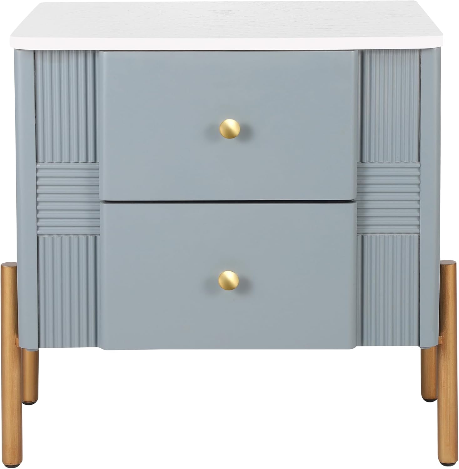 Christopher Knight Home Canyon Modern Nightstand with Golden Metal Handles and Legs, Bedside Table/End Table for Bedroom/Living Room, Multipurpose Storage Cabinet with 2 Drawers, Blue