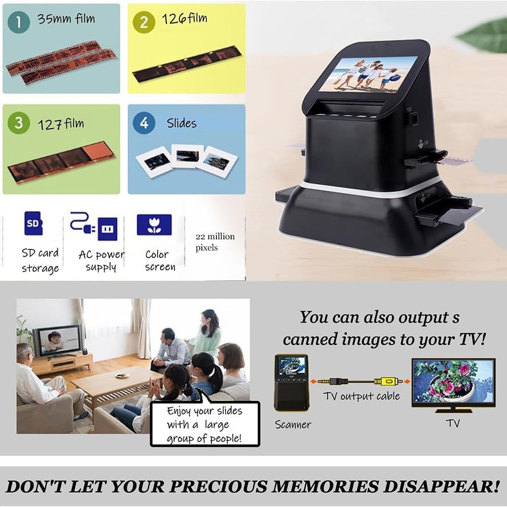 22MP High Resolution Film Slide Scanner Negative Scanner, 4.3' LCD All-in-One Digital Converter with 128MB Memory for Old Photo Slides & Films