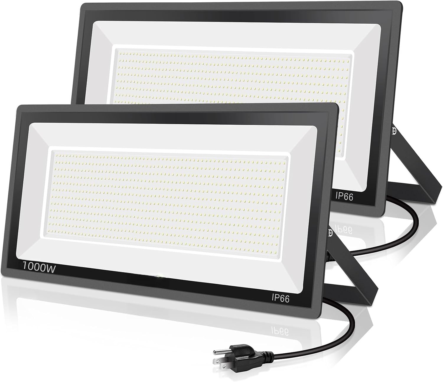YANYCN 2 Pack 1000W LED Flood Light Outdoor,4250W Equivalent Super Bright 99500LM 5000K Daylight White FloodLight with Plug,IP66 Waterproof Commercial Lighting for Sports Fields,Counts,Arena,Stadium