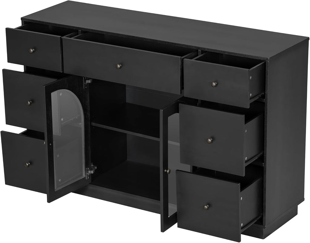Christopher Knight Home Mia Modern Storage Cabinet with Doors and Drawers, Wooden Sideboard Cabinet with Adjustable Shelf, Freestanding Buffet Cabinet with Storage for Dining Room, Black