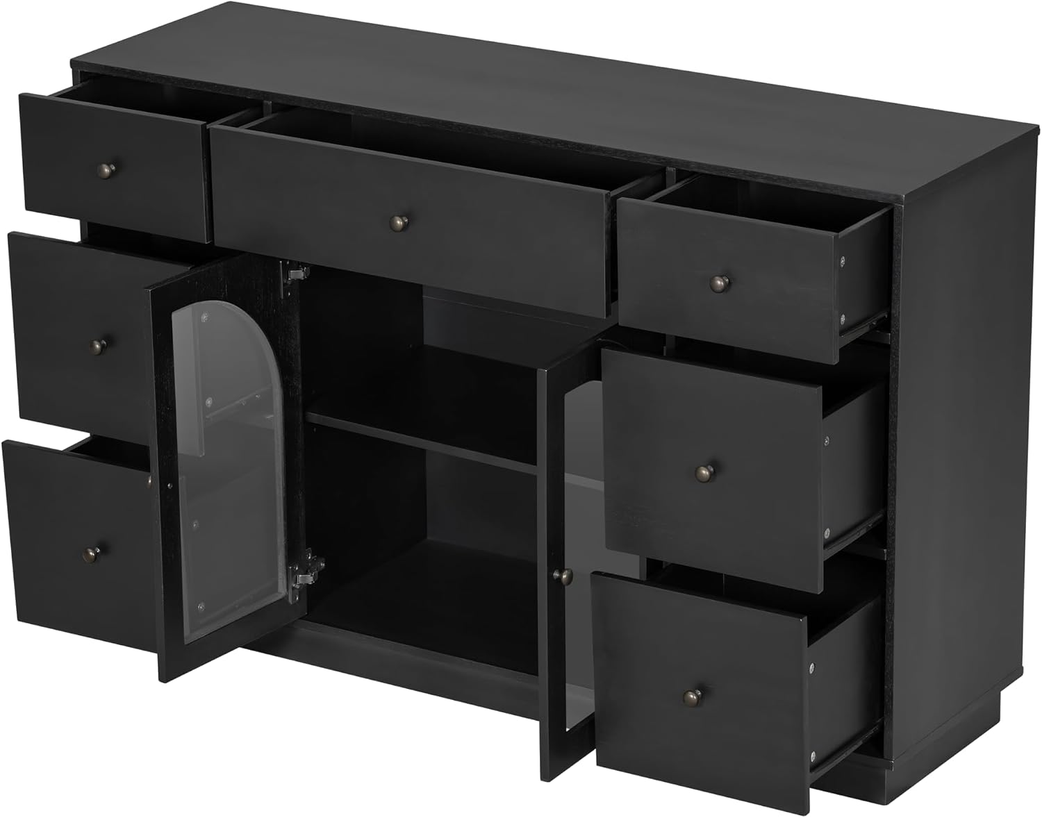 Christopher Knight Home Mia Modern Storage Cabinet with Doors and Drawers, Wooden Sideboard Cabinet with Adjustable Shelf, Freestanding Buffet Cabinet with Storage for Dining Room, Black