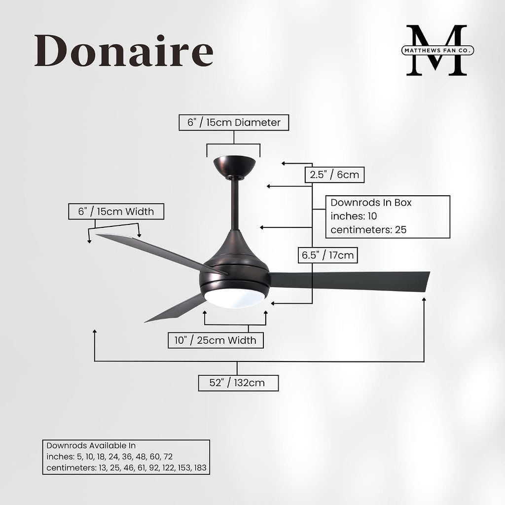 Matthews DA-BB-BS Donaire Outdoor Wet/Salt Water Rated 52' Marine-Grade Coastal Ceiling Fan with LED Light & Remote, Brushed Bronze with Brushed Stainless