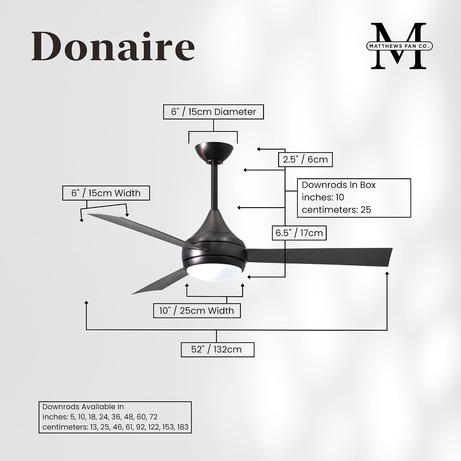 Matthews DA-BB-BS Donaire Outdoor Wet/Salt Water Rated 52' Marine-Grade Coastal Ceiling Fan with LED Light & Remote, Brushed Bronze with Brushed Stainless