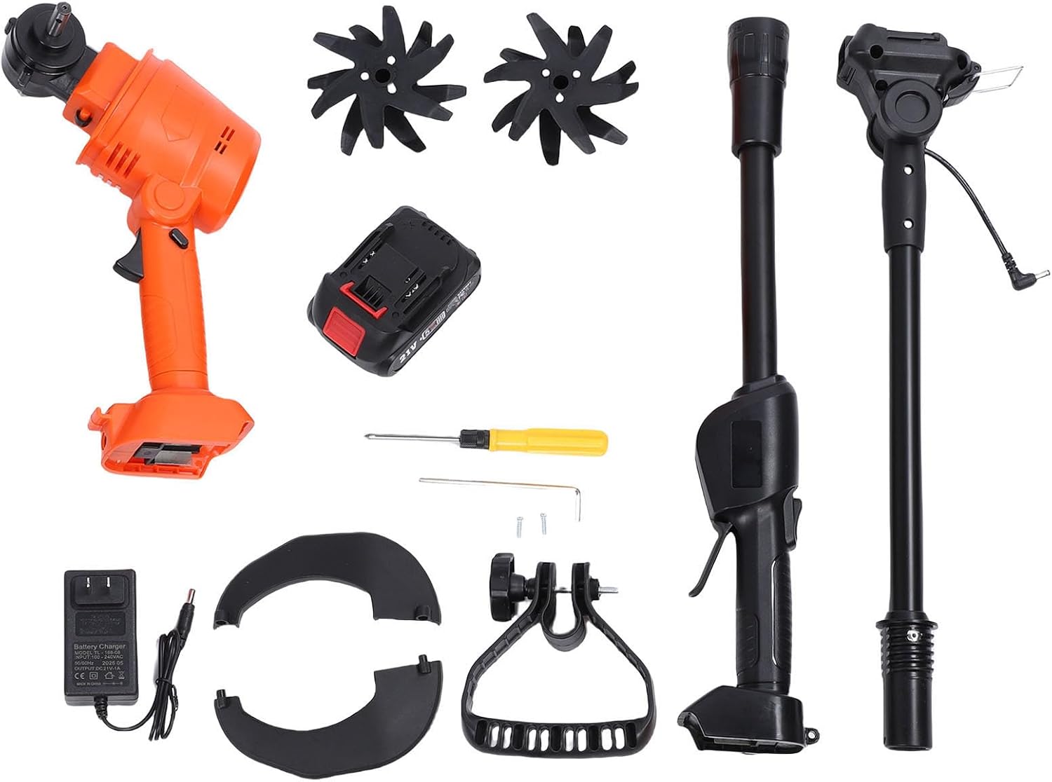 banapoy Cordless Mini Tiller, 4 Manganese Steel Tines 10cm Tilling Depth Electric Cultivator for Gardening, with 1.5Ah Battery and Foldable Handle (US Plug)