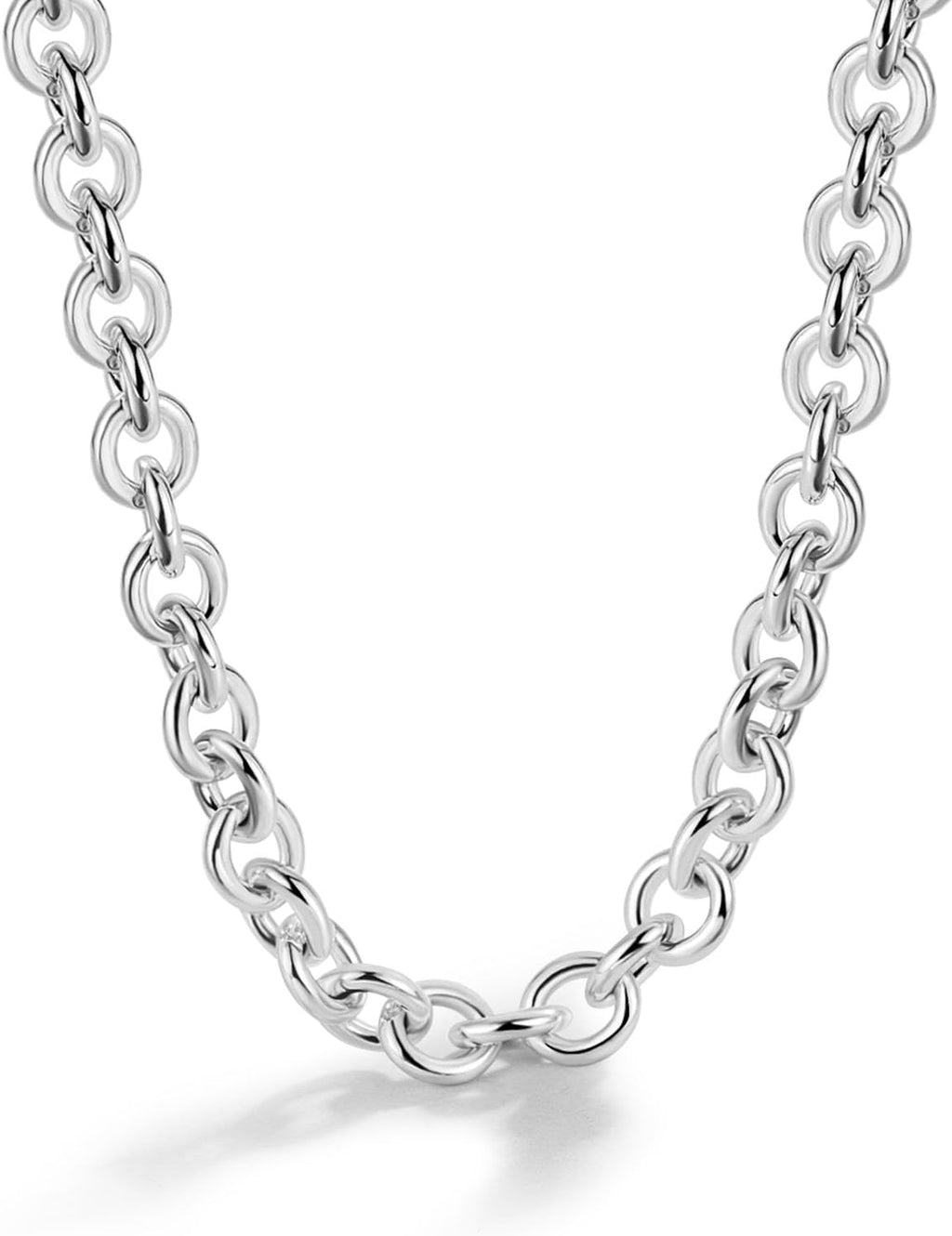 Dankadi 925 Sterling Silver Classic Round Cable Wire Link Necklace Men Cuban Curb Oval Belcher Link Chain Choker 16 to 30 in For Women 24k Gold Plated Jewelry Gift (6MM Silver, 22 inch)