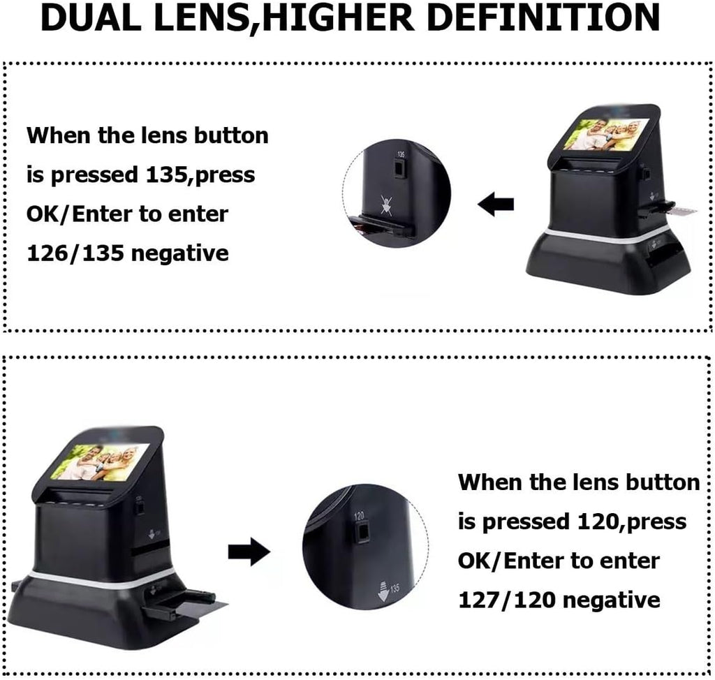 22MP 120/126/127/35mm Film Negative Scanner High-Resolution Color/B&W to JPEG Converter with HDMI/USB Output for Direct Playback On TVs Devices