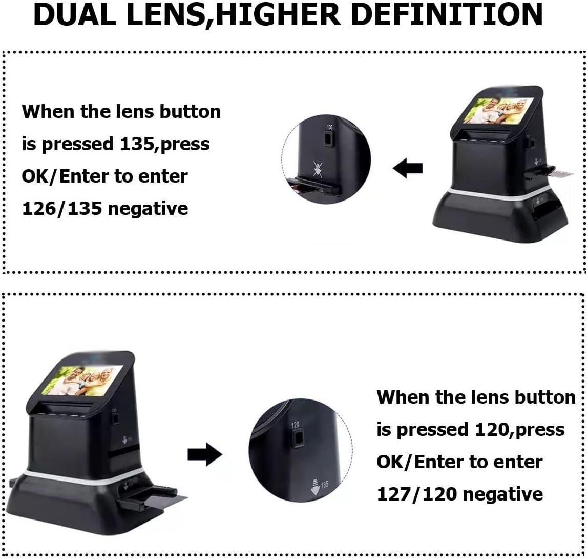22MP 120/126/127/35mm Film Negative Scanner High-Resolution Color/B&W to JPEG Converter with HDMI/USB Output for Direct Playback On TVs Devices