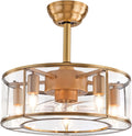 OUKANING Caged Fandelier Ceiling Fan with Light, Golden Ceiling Fans with Remote Control & Noiseless 35db - Farmhouse Rustic Bladeless Ceiling Fans Chandelier Retro Lighting Fixture (glass)
