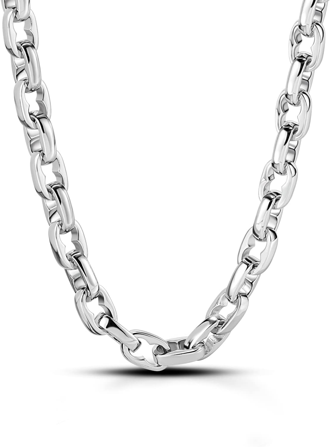 Dankadi Men Solid 925 Sterling Silver Cable Rolo Link Chain Necklace Women 9MM &10MM-Curb Cuban Chain Thick Big Choker 18' 20' 22' 24' 26 '28' 30' Fine Jewelry Gift