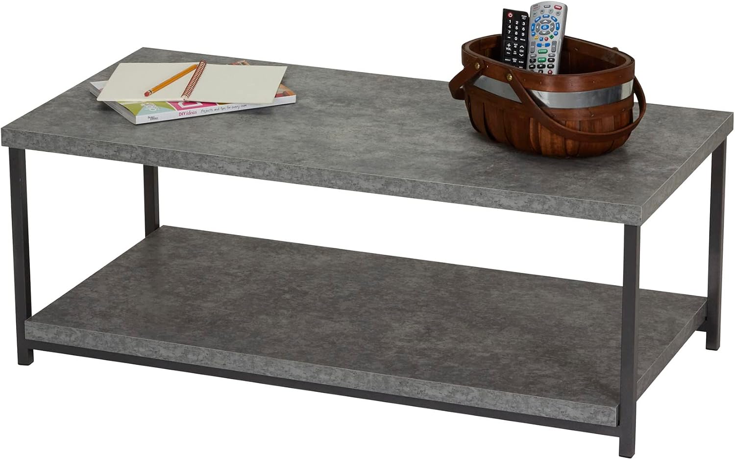 Household Essentials Slate Concrete Top Coffee Table with Iron Base