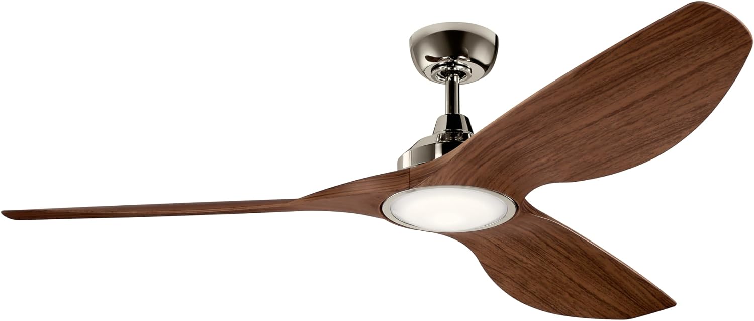 KICHLER 300365PN Protruding Mount, 3 walnut Blades Ceiling fan with 23 watts light, Polished Nickel