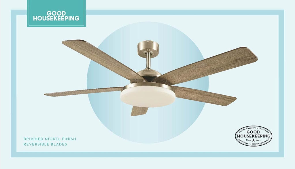 Good Housekeeping 63173-BN Adeline LED Indoor Ceiling Fan with Remote Control, Brushed Nickel, 52'