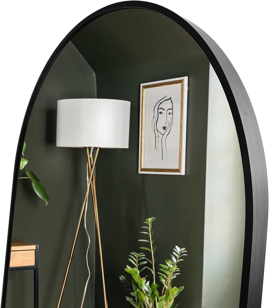 Koonmi Arched Full Length Mirror, 64'x21' Black Standing Hanging or Leaning Full Body Mirror with Aluminum Alloy Frame for Living Room and Bedroom