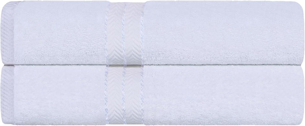 Superior Hotel Turkish Cotton 2 Piece Bath Sheet Set, Extra Large Oversized Ultra Plush Heavyweight Spa Essentials, Thick Absorbent and Soft, Dobby Border, Includes 2 Bath Sheets, White