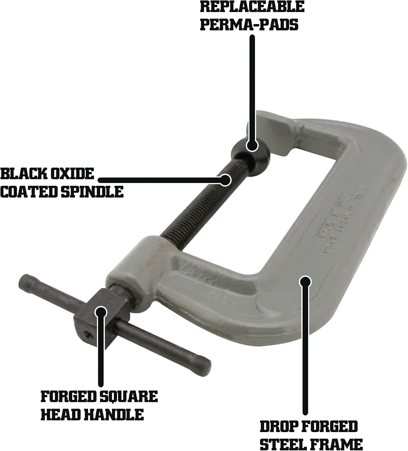 Wilton Brute Force C-Clamp, 3-3/4' Opening, 2-3/8' Throat, 10000 Lbs. Clamping Force (Model 104) (Pack of 2)