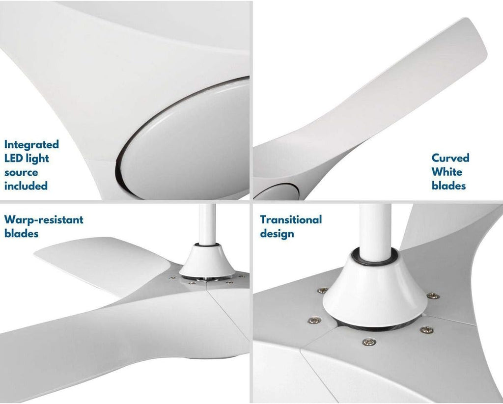 Ryne Collection 52-Inch 3-Blade Matte White LED DC Motor Transitional Indoor/Outdoor Ceiling Fan
