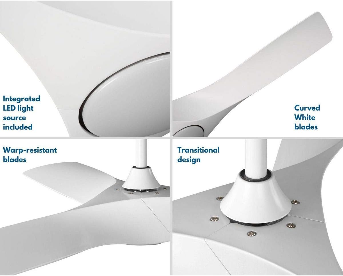 Ryne Collection 52-Inch 3-Blade Matte White LED DC Motor Transitional Indoor/Outdoor Ceiling Fan