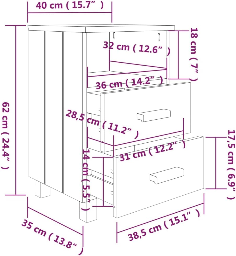 2 pcs Bedside Cabinet with Two Drawers and an Open Compartment, 24.4' Tall Bedside Table Wooden Cabinet for Home, Office, 15.7'x13.8'x24.4',-954