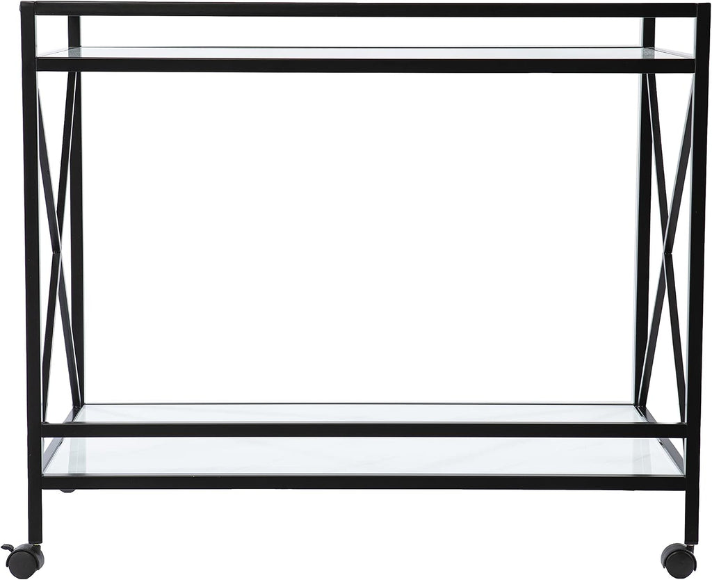 SEI Furniture - Maxton Bar Cart - Transitional Design, Black Iron and Wood - Ideal for Living Room, Home Bar (HZ1221440)