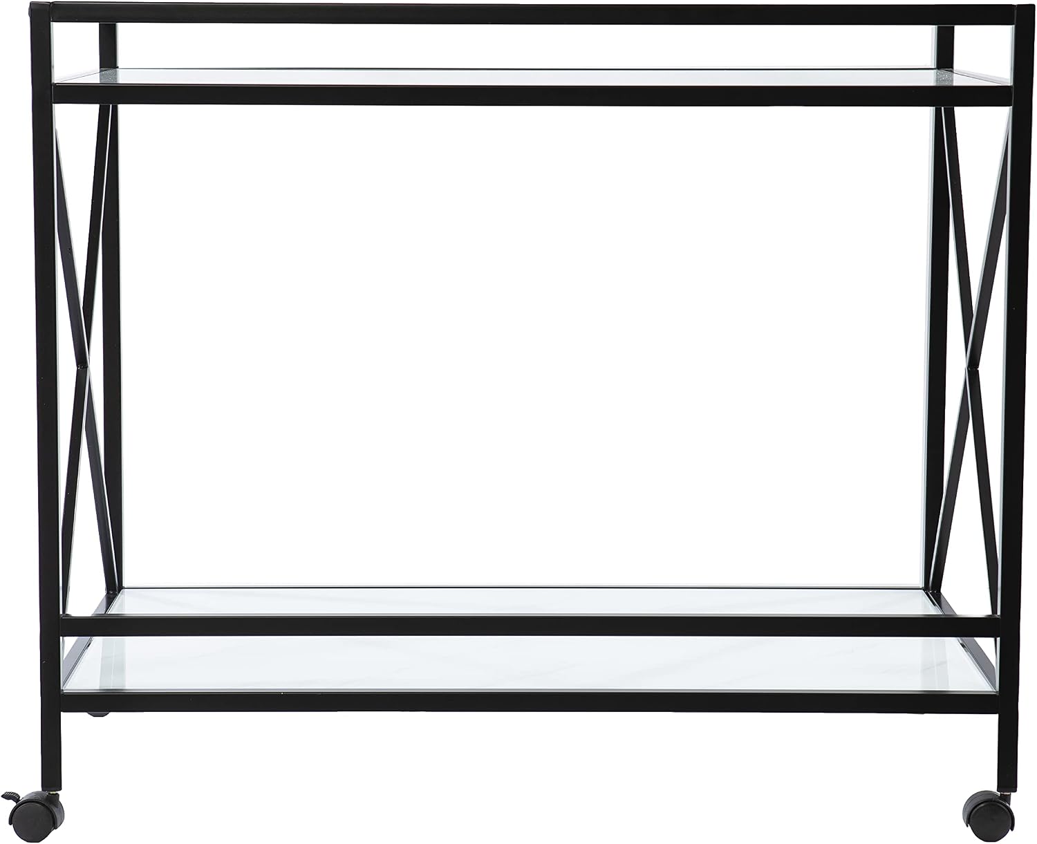 SEI Furniture - Maxton Bar Cart - Transitional Design, Black Iron and Wood - Ideal for Living Room, Home Bar (HZ1221440)