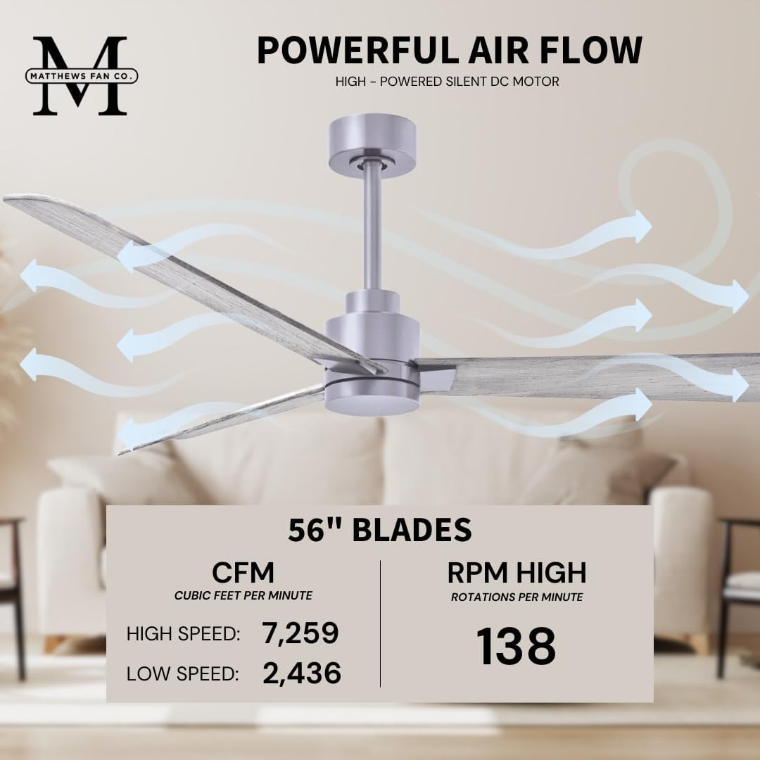 Matthews AK-BN-BW-56 Alessandra Wet Rated 56' Outdoor Ceiling Fan without Light, Remote Included, Silent DC Motor, Brushed Nickel with Barn Wood Tone
