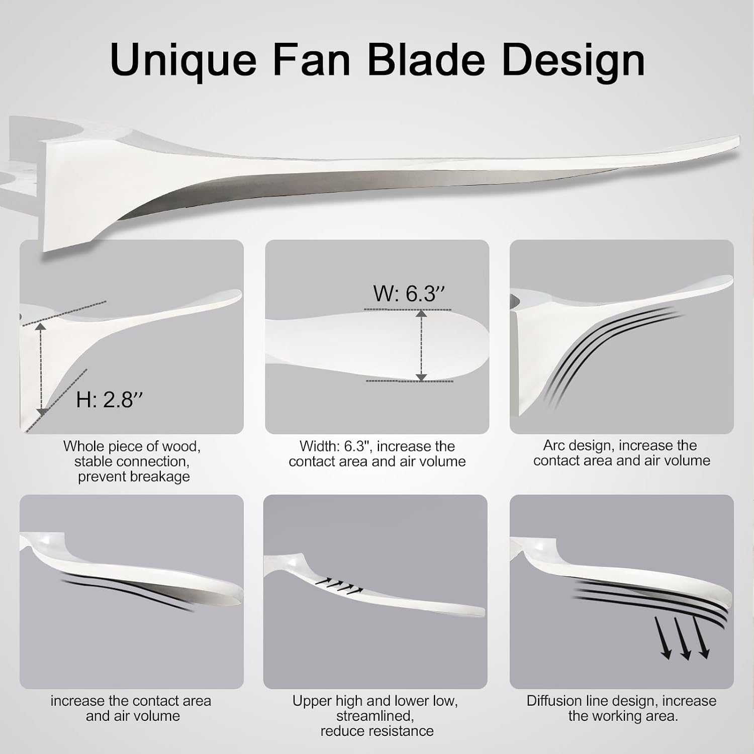 52 inch Ceiling Fan without Light, Quiet Reversible DC Motor Wood Ceiling Fan no Light, 3 Blades Modern Ceiling Fans with Remote Control for Outdoor Indoor Farmhouse Patios