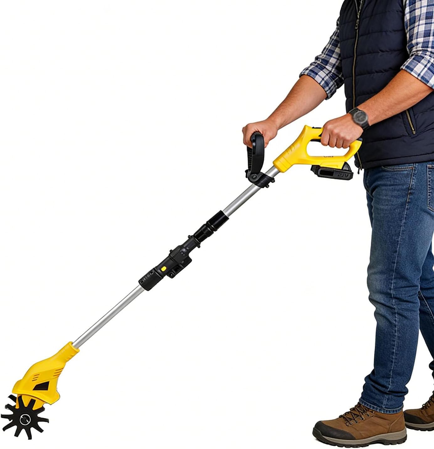 Electric Tiller for Gardening 20-Volt Cordless Electric Garden Tiller Cultivator Battery Powered Garden Cultivator Hand Tiller (2AH Battery & Fast Charger Included) 2Battery