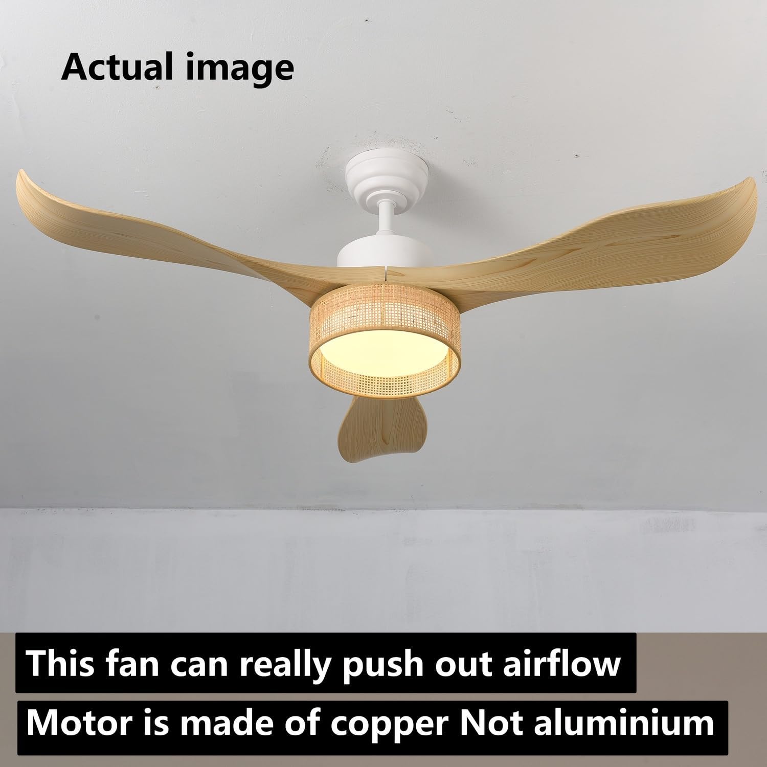 Eamonex 52 inches LED Bamboo DC Ceiling Fan with Light Fixture and Remote Control,Boho Wooden Bohemian Dimmable Rattan Wicker Fandelier for Indoor,Outdoor,Bedroom,Living room,Dining room