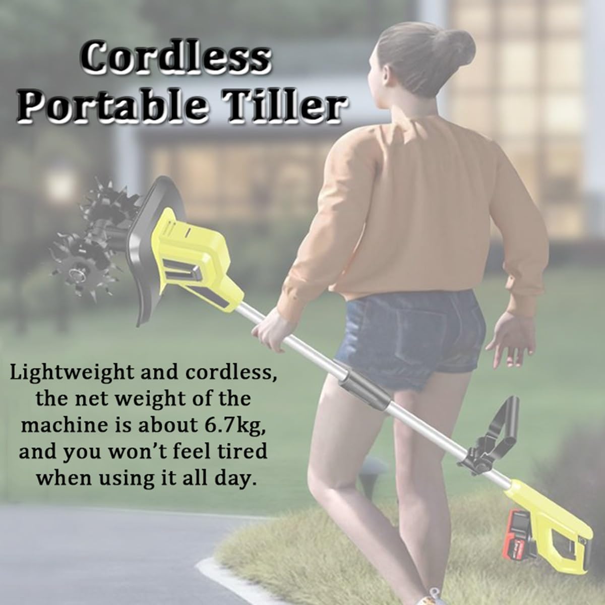 Garden Tiller Electric Rotavator Cordless Soil Cultivator 2×4000mah Battery and Charger, Tilling Width 25cm, Working Depth 22cm, for Gardens, Vegetable Patches
