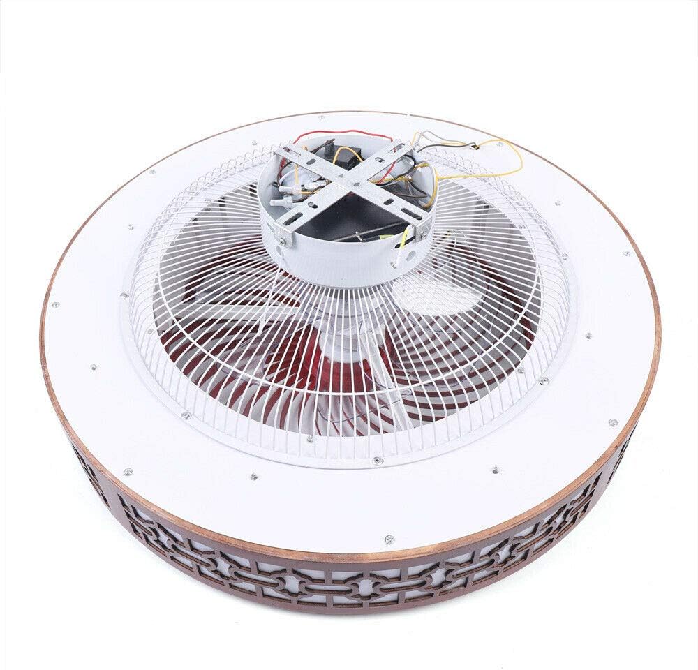 22' Round Wood Ceiling Fan with Lights, Red Retro Cutout LED Remote Control 3 Colors Lighting Modes, Acrylic Blades Metal Shell Semi Flush Mount Low Profile Lamp Home Dining Room Indoor
