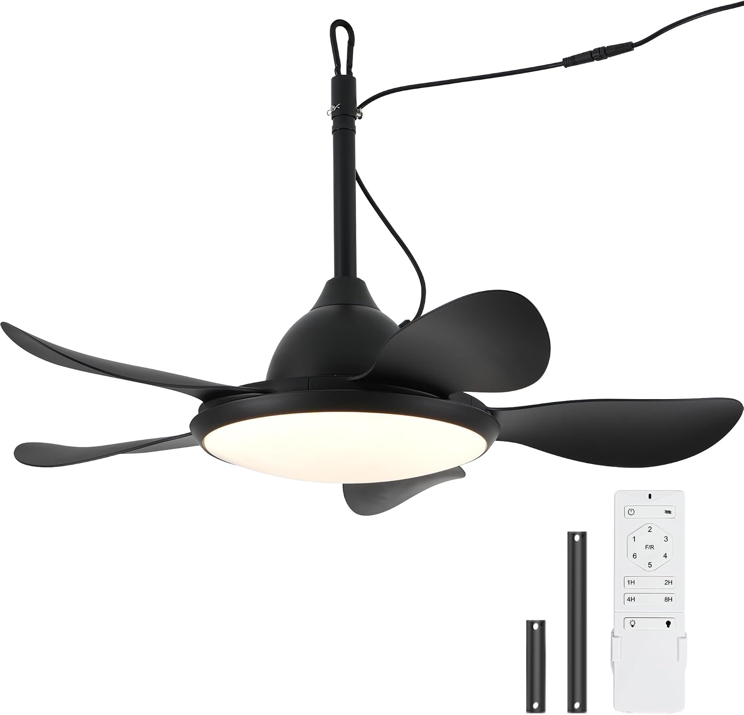 NORFOLK Ceiling Fan with Lights, 36'' Outdoor Waterproof Plug in IP65 Gazebo Fan, Wet Rated LED 3 Color Lighting with Remote, Easy Hanging with Hook for Indoor, Patios, Pergola, Garage, Deck, Coastal