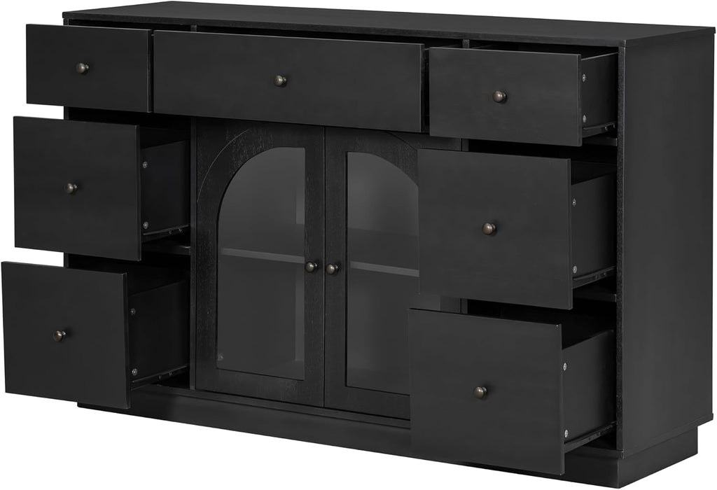 Christopher Knight Home Mia Modern Storage Cabinet with Doors and Drawers, Wooden Sideboard Cabinet with Adjustable Shelf, Freestanding Buffet Cabinet with Storage for Dining Room, Black