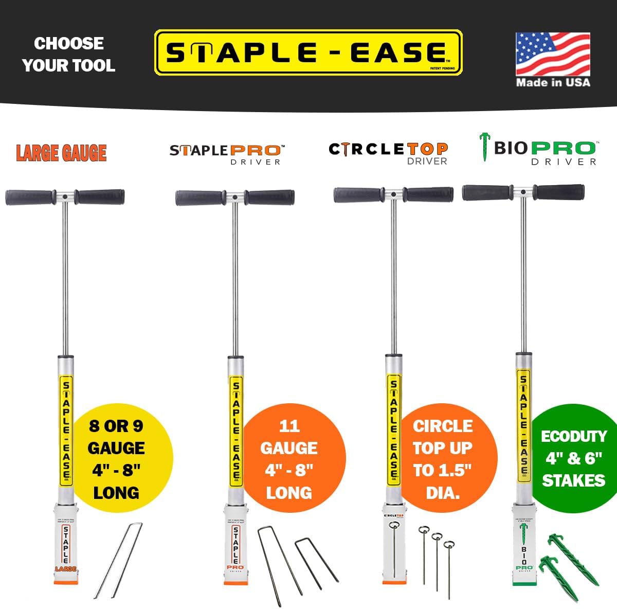 Large Gauge Staple Driver – Tool for Installing 8 or 9 Gauge U-Shaped Steel Staples (1' Wide) – Erosion Control, Sod & Landscape Staple Installer – Contractor Grade – Made in USA