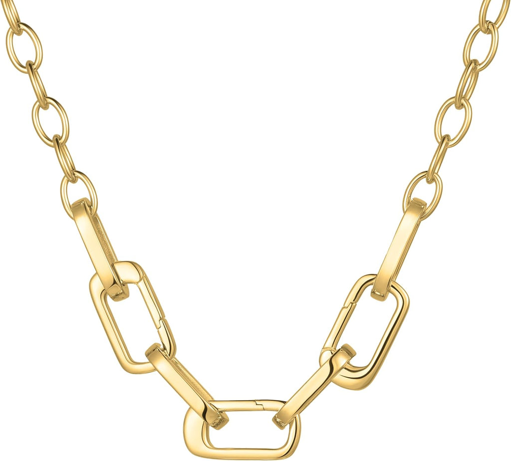SCAMPER & CO .925 Sterling Silver Rhodium or 18k Yellow Gold Plated Carabiner Charm Necklaces for Women - Hypoallergenic Compatible Charms Sterling Silver Necklace for Women Modern Carabiner Design