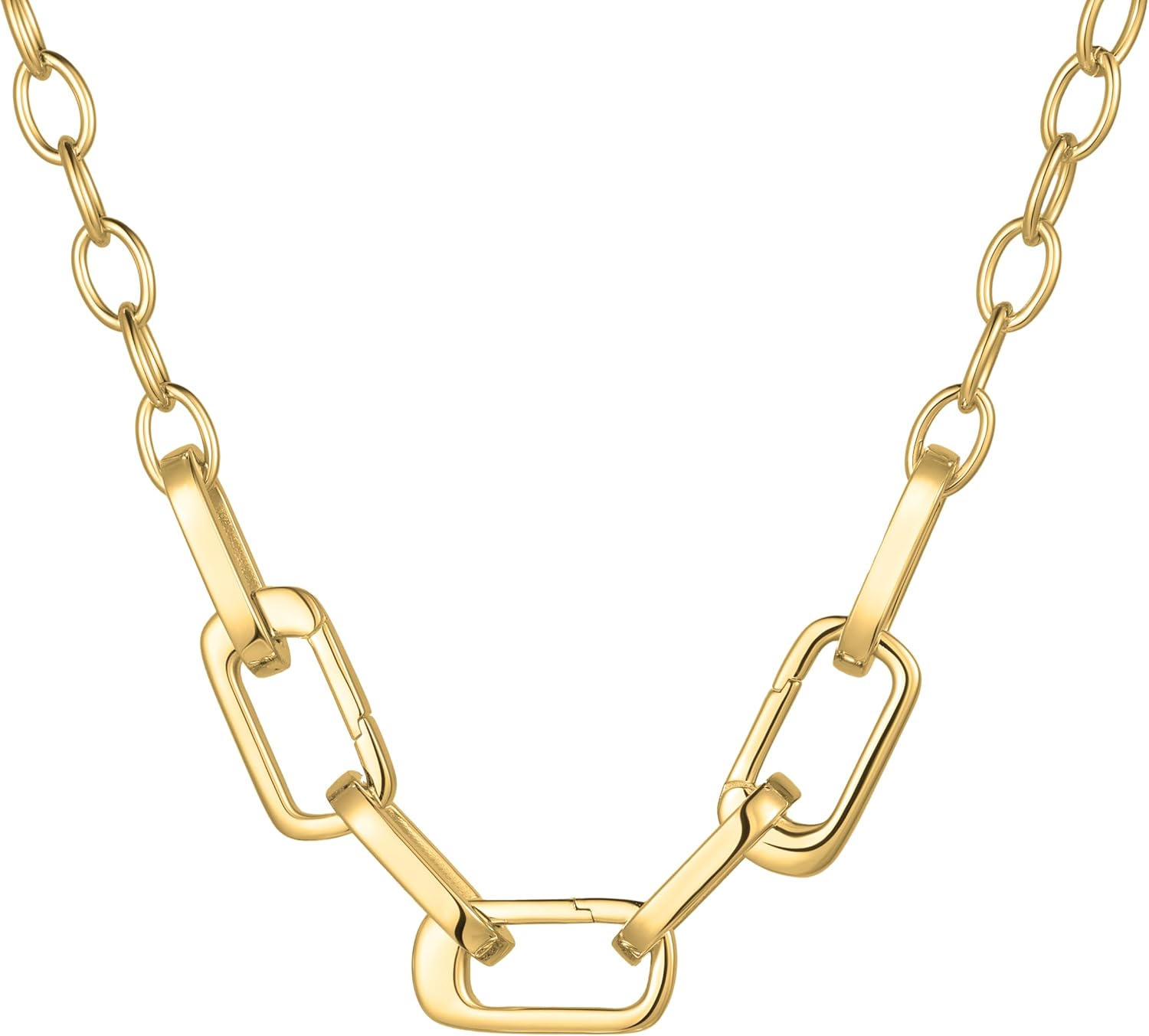 SCAMPER & CO .925 Sterling Silver Rhodium or 18k Yellow Gold Plated Carabiner Charm Necklaces for Women - Hypoallergenic Compatible Charms Sterling Silver Necklace for Women Modern Carabiner Design