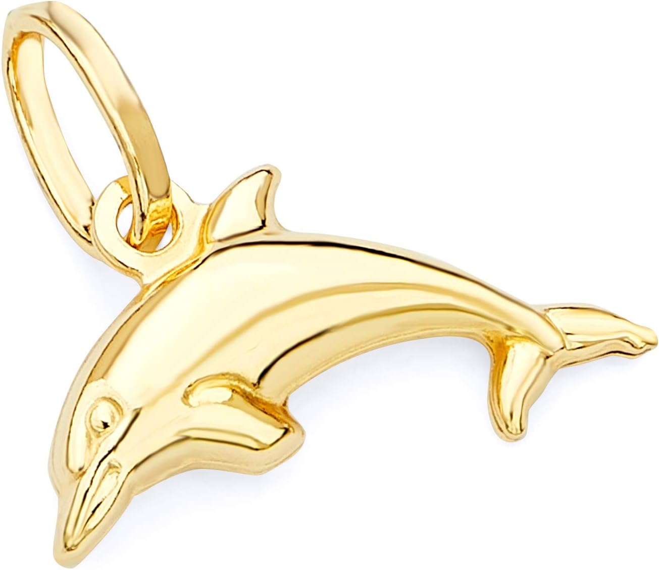 The World Jewelry Center 14k Yellow Gold Dolphin Pendant with 0.9mm Cable Chain Necklace