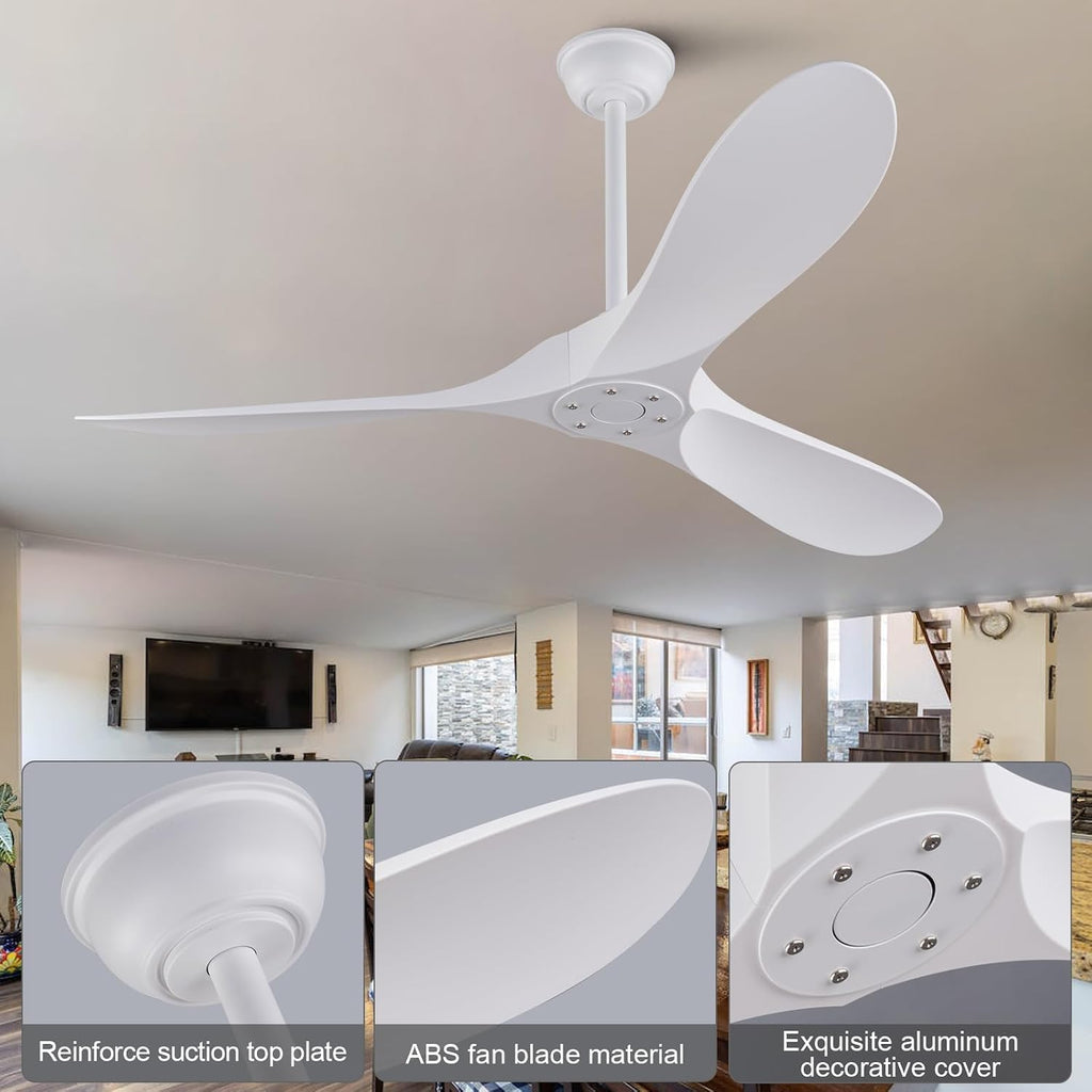 60 Inch White Ceiling Fan with Remote Control, 6 Speed Energy Saving Quiet Reversible DC Motor, Modern White Ceiling Fans without Lights for Indoor Outdoor Bedroom Study Patios Courtyard