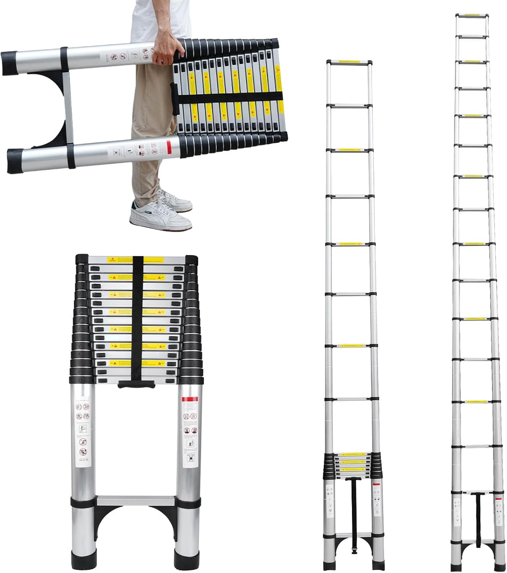 Telescoping Ladder 23.3FT Aluminum Lightweight Extension Ladder 330 Lbs Heavy Duty Non-Slip Feet Portable Folding Ladder Multi-Purpose Collapsible for Home RV Attic Outdoor Use (23.3 FT)
