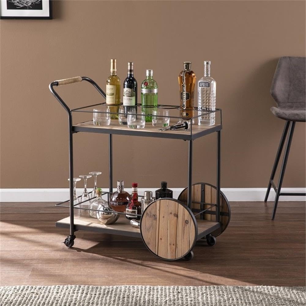 SEI Furniture - Pemton Bar Cart - Rustic Design, Reclaimed Wood - Natural, Iron - Ideal for Living Room, Home Bar (HZ1157540)