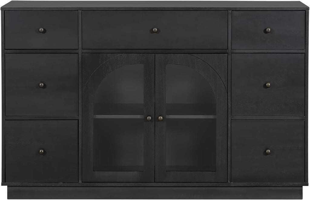 Christopher Knight Home Mia Modern Storage Cabinet with Doors and Drawers, Wooden Sideboard Cabinet with Adjustable Shelf, Freestanding Buffet Cabinet with Storage for Dining Room, Black