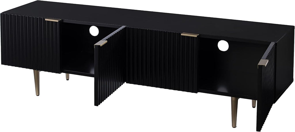 SEI Furniture - Pilston 4-Door Media Console - Black - Transitional Design, Black Iron and Wood - Ideal for Living Room, Family Room (MS1222156)