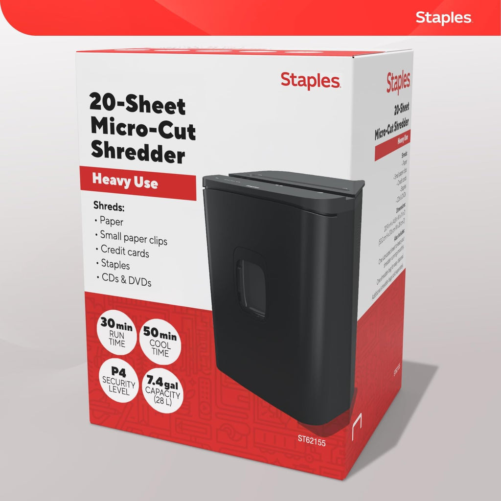 Staples 20-Sheet Micro-Cut Paper Shredder, High-Security Document & Credit Card Shredding for Offices, Black