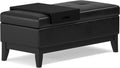 SIMPLIHOME Oregon Storage Ottoman Bench with Tray - 42 inch Wide Upholstered Vegan Leather Rectangle Ottoman Bench in Distressed Black, Transitional Tufted Ottoman for Living Room with Lift-Up Lid