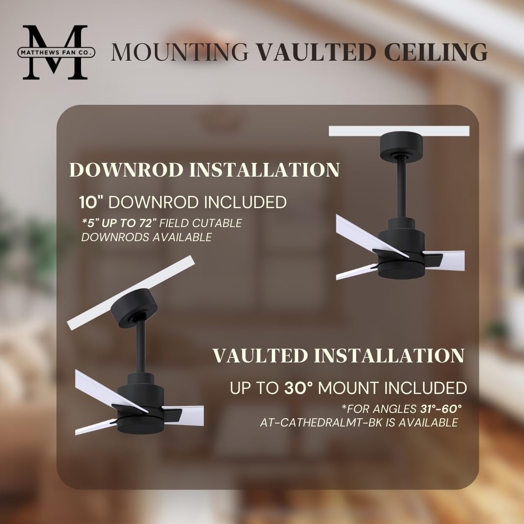Matthews AK-BK-MWH-42 Alessandra Wet Rated 42' Outdoor Ceiling Fan without Light, Remote Included, Silent DC Motor, Matte Black with Matte White