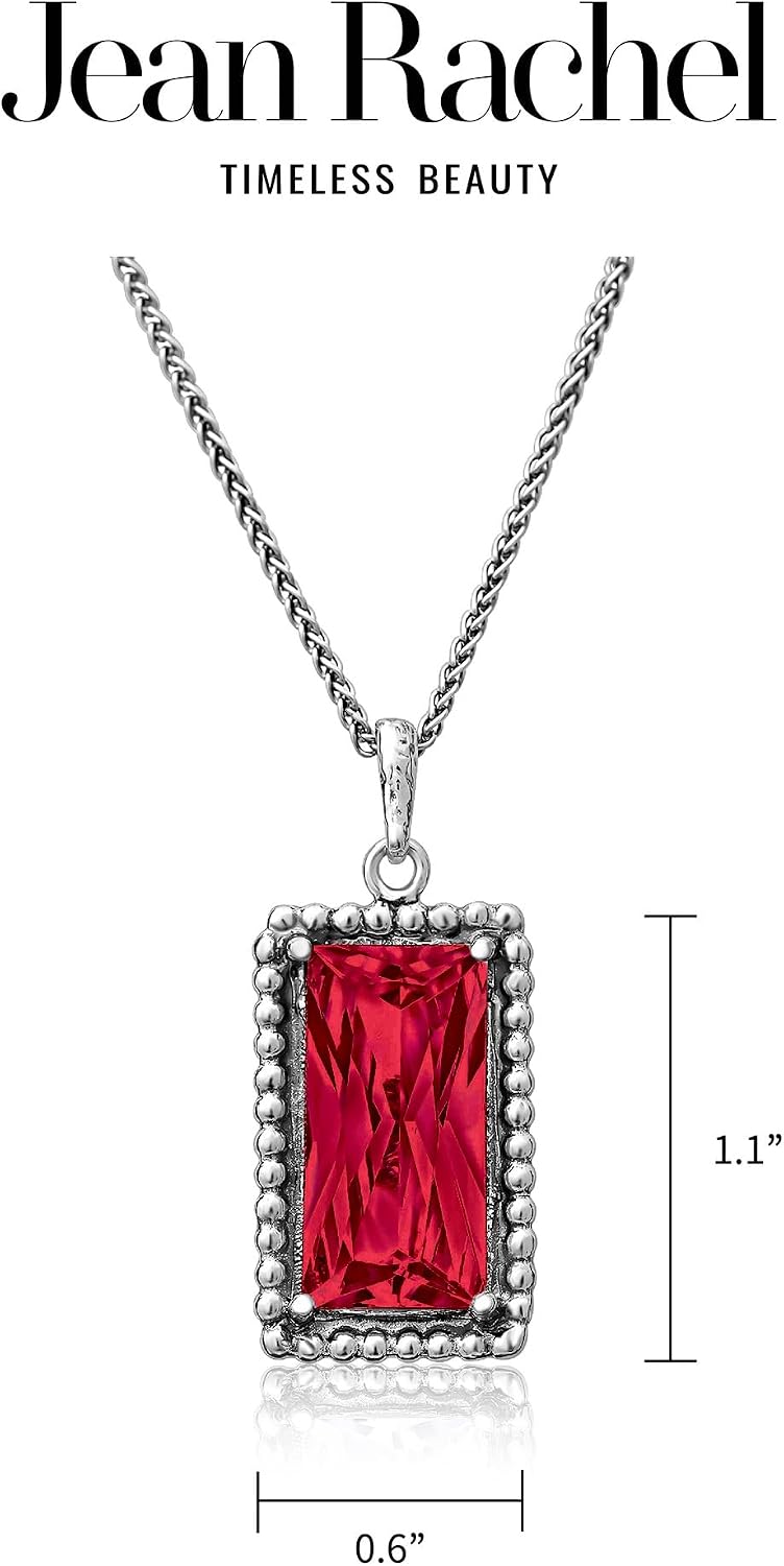 JEAN RACHEL JEWELRY 925 Sterling Silver Necklace for Women - Baguette with Cubic Zirconia Vintage Design - Hypoallergenic, Lead & Nickel Free - Artisan Handcrafted Statement Necklace