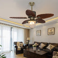 Low Profile Ceiling Fan Retro Ceiling Fan Engraving Solid Wood Leaf Ceiling Fan with Quiet Reversible Motor Ceiling Fan Light Chandelier Fan Lights Ceiling Fixtures(52 inch)
